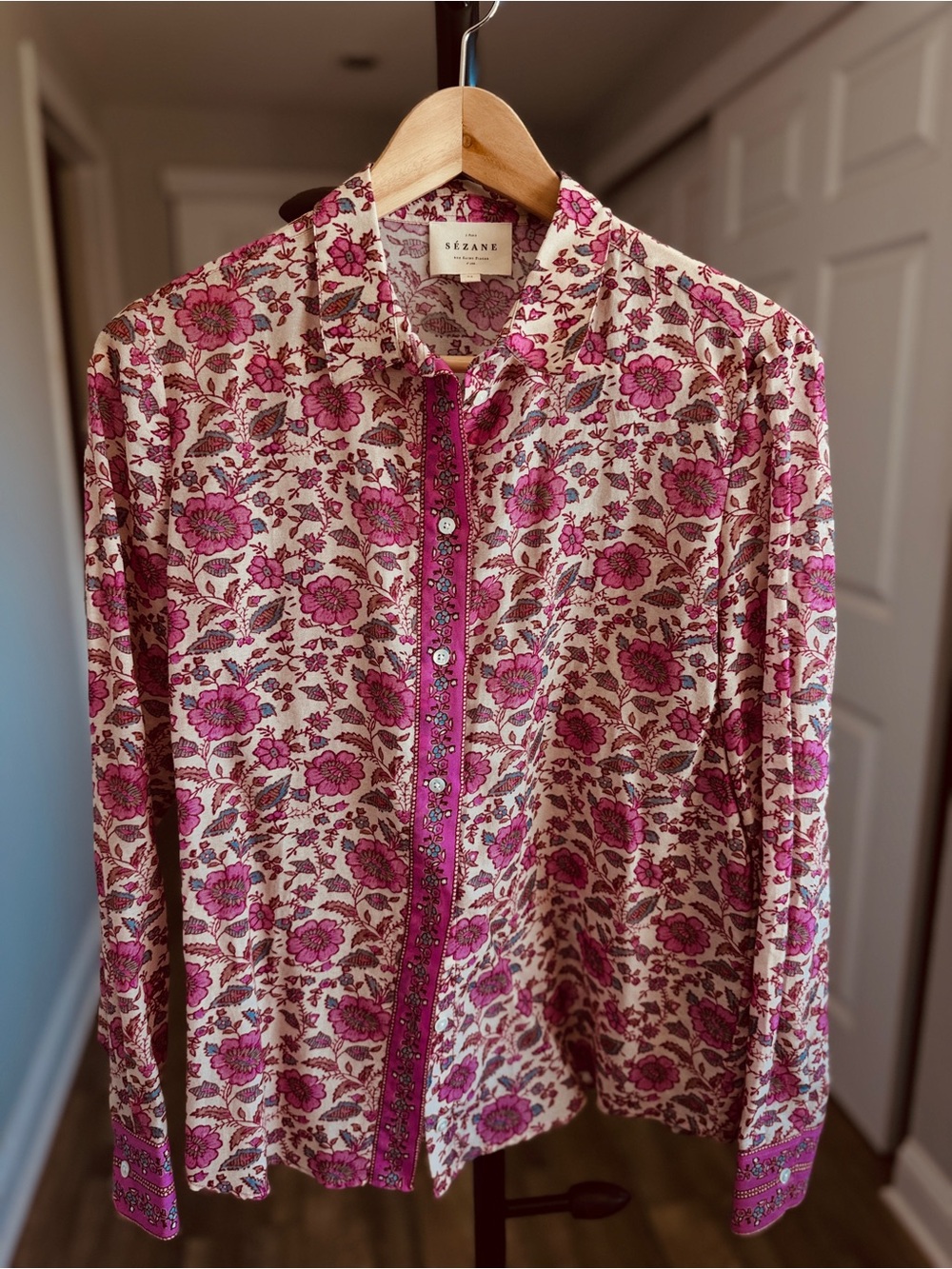 Sezane Pink Floral Button-Front Blouse